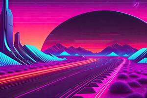 Neu Retrowave lila Neon- Hintergrund Design Kunst generativ ai foto