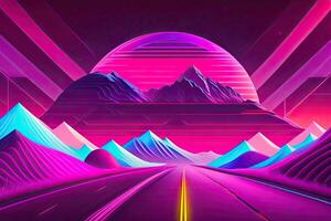 Neu Retrowave lila Neon- Hintergrund Design Kunst generativ ai foto