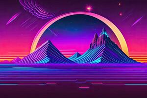 Neu Retrowave lila Neon- Hintergrund Design Kunst generativ ai foto