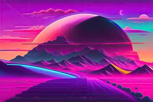 Neu Retrowave lila Neon- Hintergrund Design Kunst generativ ai foto