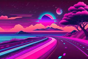 Neu Retrowave lila Neon- Hintergrund Design Kunst generativ ai foto