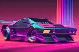 Neu Retrowave lila Neon- Hintergrund Design Kunst generativ ai foto