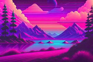 Neu Retrowave lila Neon- Hintergrund Design Kunst generativ ai foto