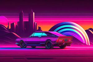 Neu Retrowave lila Neon- Hintergrund Design Kunst generativ ai foto