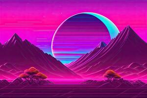 Neu Retrowave lila Neon- Hintergrund Design Kunst generativ ai foto