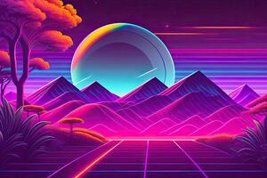 Neu Retrowave lila Neon- Hintergrund Design Kunst generativ ai foto