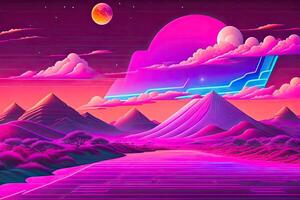 Neu Retrowave lila Neon- Hintergrund Design Kunst generativ ai foto