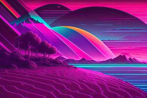 Neu Retrowave lila Neon- Hintergrund Design Kunst generativ ai foto