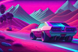 Neu Retrowave lila Neon- Hintergrund Design Kunst generativ ai foto