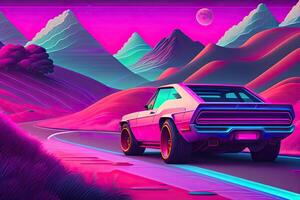 Neu Retrowave lila Neon- Hintergrund Design Kunst generativ ai foto