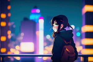 Anime Design Mädchen Stadt Nacht Hintergrund foto