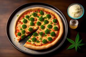 Cannabis runden Pizza mit Käse foto