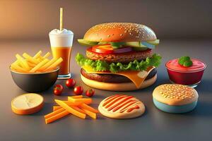 Burger Essen einstellen generativ ai foto