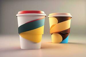 zwei Papier Tasse Design generativ ai foto