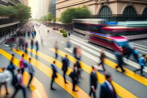 verschwommen Menschen Stadt der Verkehr generativ ai foto