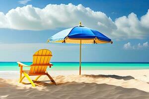 Stühle mit Regenschirm auf Strand generativ ai foto