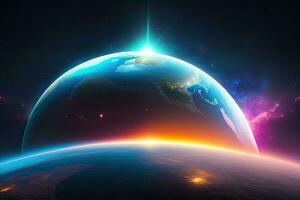 Raum lila Hintergrund mit Erde glühen foto