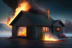 Haus auf Feuer generativ ai foto