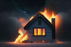 Haus auf Feuer generativ ai foto