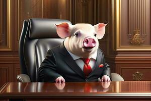 Schwein im passen Büro generativ ai foto