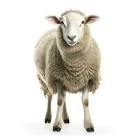 Seite Aussicht von ein Schaf suchen beim Kamera isoliert auf Weiß Hintergrund, generieren ai foto