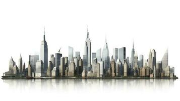 einer Welt Handel Center und Wolkenkratzer, Hochhaus Gebäude im niedriger Manhattan, Neu York Stadt, isoliert Weiß Hintergrund mit Ausschnitt Weg, generieren ai foto