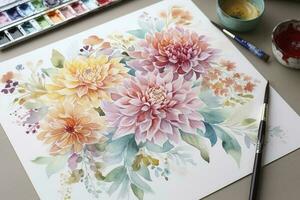 Farbe ein Serie von Aquarell botanisch Illustrationen, präsentieren anders Typen von Blumen und Laub mit wissenschaftlich Genauigkeit, generieren ai foto