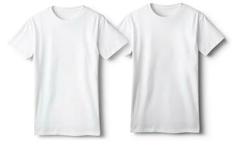 Männer Weiß leer t Shirt, Vorlage, von zwei Seiten, isoliert auf Weiß Hintergrund, generieren ai foto