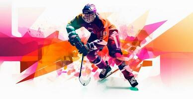 abstrakt Panorama- Eishockey Hintergrund, Muster, dreieckig Mosaik, stilisiert polygonal Muster - - ai generiert Bild foto