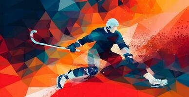 abstrakt Panorama- Eishockey Hintergrund, Muster, dreieckig Mosaik, stilisiert polygonal Muster - - ai generiert Bild foto