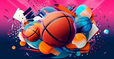 abstrakt Basketball Panorama- Hintergrund, Orange Basketball - - ai generiert Bild foto