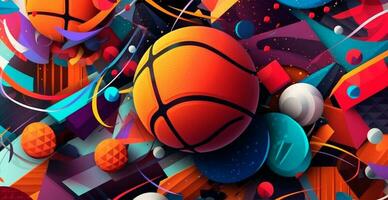 abstrakt Basketball Panorama- Hintergrund, Orange Basketball - - ai generiert Bild foto