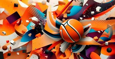 abstrakt Basketball Panorama- Hintergrund, Orange Basketball - - ai generiert Bild foto