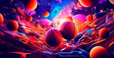 abstrakt Basketball Panorama- Hintergrund, Orange Basketball - - ai generiert Bild foto