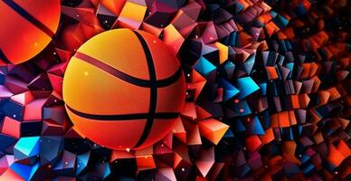 abstrakt Basketball Panorama- Hintergrund, Orange Basketball - - ai generiert Bild foto