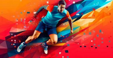 abstrakt Fußball Spieler Laufen mit Ball, hell Farbe Hintergrund - - ai generiert Bild foto