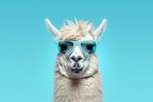 süß komisch Lama im Sonnenbrille. Illustration ai generativ foto