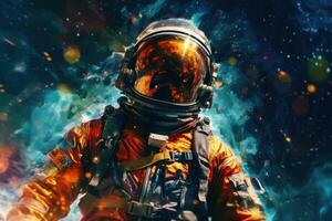 Astronaut auf bunt Hintergrund. Illustration ai generativ foto