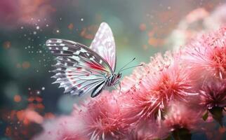 Rosa Blumen mit Schmetterling. Illustration ai generativ foto