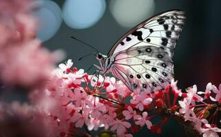 Rosa Blumen mit Schmetterling. Illustration ai generativ foto