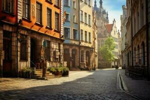 alt Straßen im europäisch Stadt, alt Stadt, Illustration ai generativ foto