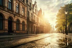 alt Straßen im europäisch Stadt, alt Stadt, Illustration ai generativ foto