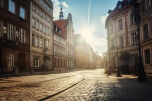 alt Straßen im europäisch Stadt, alt Stadt, Illustration ai generativ foto