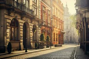 alt Straßen im europäisch Stadt, alt Stadt, Illustration ai generativ foto