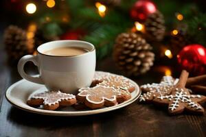 Lebkuchen mit Tasse von Kaffee. Illustration ai generativ foto