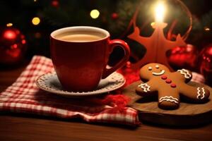 Lebkuchen mit Tasse von Kaffee. Illustration ai generativ foto