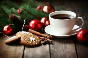 Lebkuchen mit Tasse von Kaffee. Illustration ai generativ foto