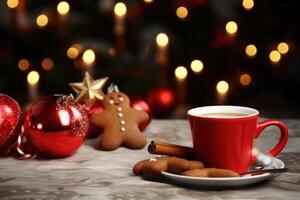 Lebkuchen mit Tasse von Kaffee. Illustration ai generativ foto