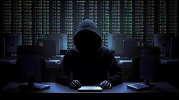 anonym Hacker. Konzept von dunkel Netz, Cyberkriminalität, Cyber Attacke, usw. ai generiert Bild foto