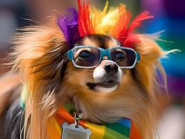 Chihuahua Hund im Stolz Parade. Konzept von lgbtq Stolz. ai generiert foto